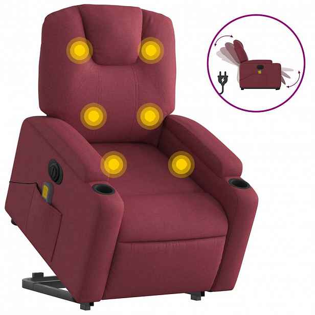 vidaXL Elektrické zvedací masážní polohovací křeslo vínové textil