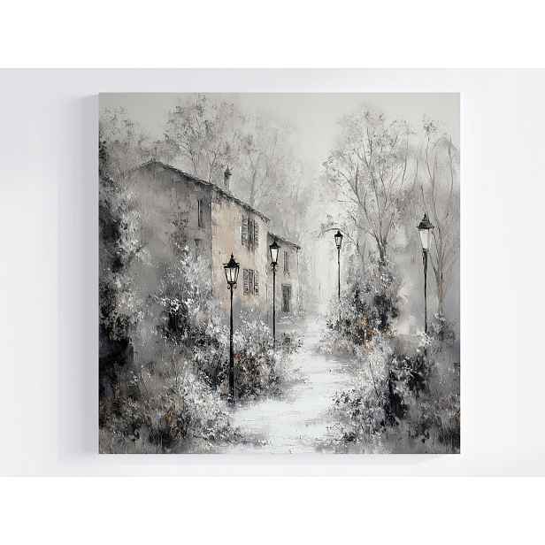 Obraz Na Plátně Canvas Krajina Městečko Ulička Aleja Zima Sníh 50x50