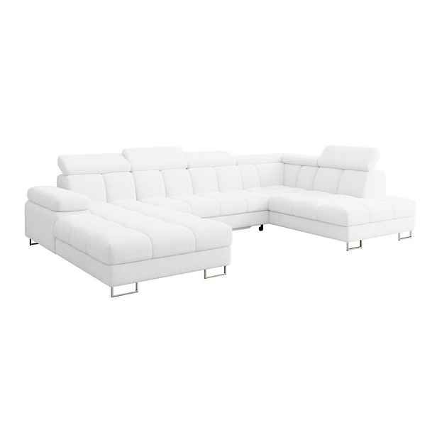 ALTDECOR SEDACÍ SOUPRAVA s funkcí spaní a úložným prostorem, otoman vpravo COMA U 345x203x79 bílá buklé
