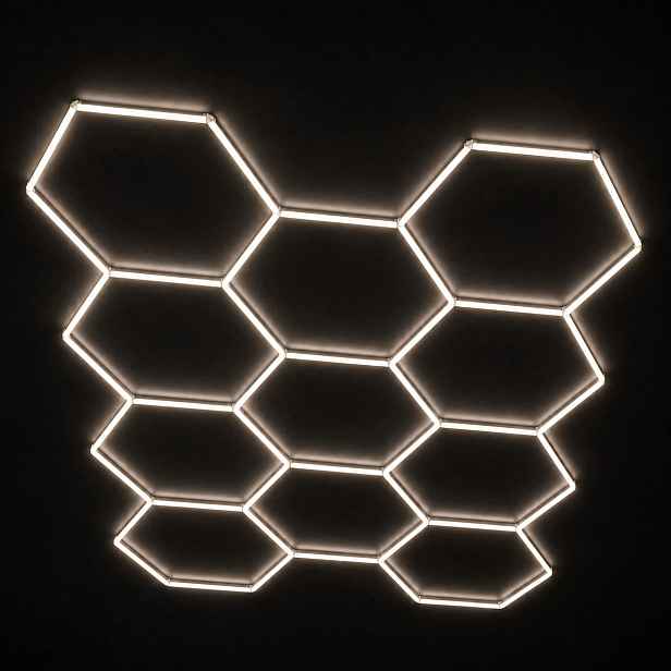 Bílý stropní panel 4000K Led garážový servis Hexagon 11 322W 229x315cm