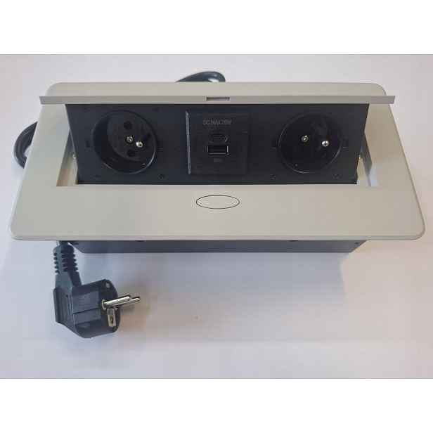 Prodlužovací kabel stolní zásuvka zapuštěná do nábytku 2x230V+2USB kašmír