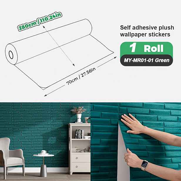 TEMU 1 role plyšové diagonální cihlové samolepky na zeď, samolepicí samolepka na zeď, 3D stereoskopická samolepka na zeď, 8mm zesílený styl, vhodná