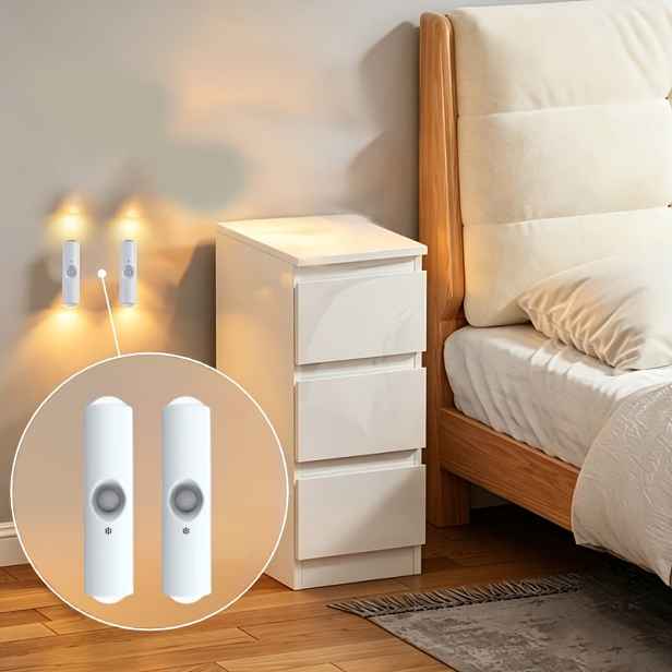 TEMU 4-LED korálkové trojbarevné prostředí světlo / 2 balení, chytrý světlomet s pohybovým senzorem a detekcí osob, magnetické nabíjecí samolepicí