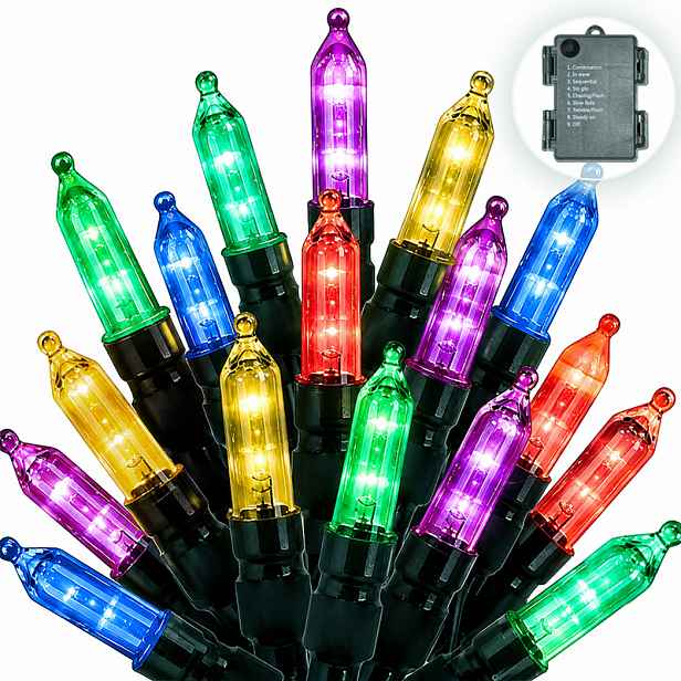 TEMU Dekorační sváteční řetězová světla na baterie, 5,05 m 50LED-10,05 m 100LED, teplá bílá/vícebarevné samostatné možnosti, 8 světelných efektů,