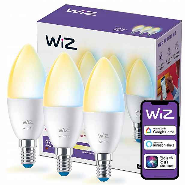 3x Led žárovka E14 Svíčka 4,9W 40W 2200-6500K Smart WiFi Aplikace WiZ