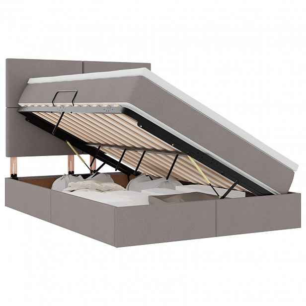vidaXL LED postel s úložným prostorem a matrací Taupe 140 x 200 cm