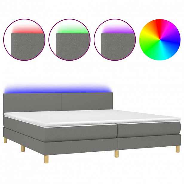 vidaXL Box spring postel s matrací a LED tmavě šedá 200x200 cm textil