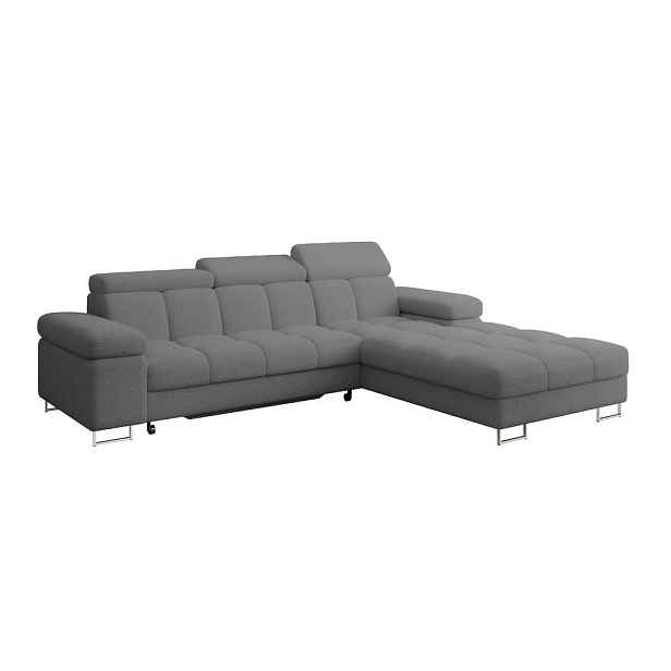 ALTDECOR ROHOVÁ SEDAČKA s funkcí spaní, otoman vpravo COMA L 271x203x79 šedá buklé