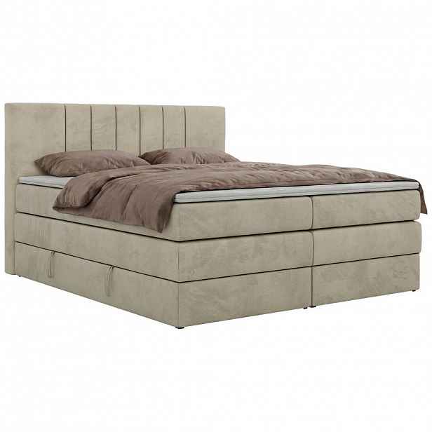 MKS POSTEL BOXSPRING INERO KING 200/200 - Béžová Samet - Topper Visco - H4