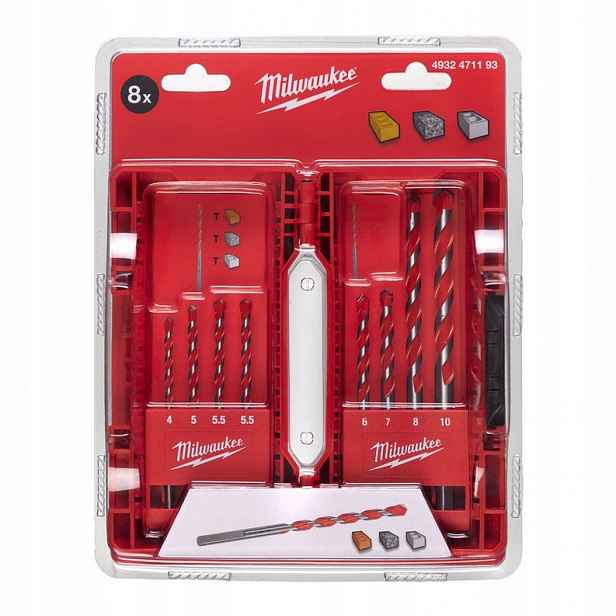 Sada vrtáků do betonu Milwaukee Premium Tct 8 kusů od 4 do 10 mm