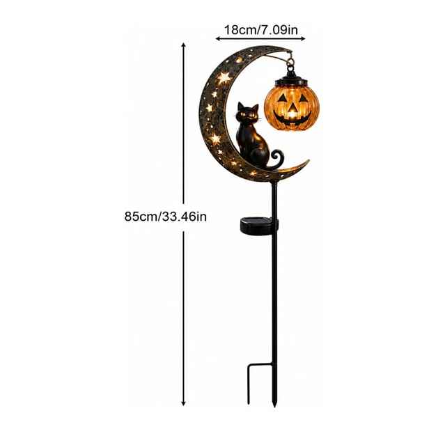 TEMU [3D] Halloweenská dekorace na zahradu s černou kočkou a dýní, venkovní kovová cedule s dýní a černou kočkou, vhodná pro zahrady, dvorky,