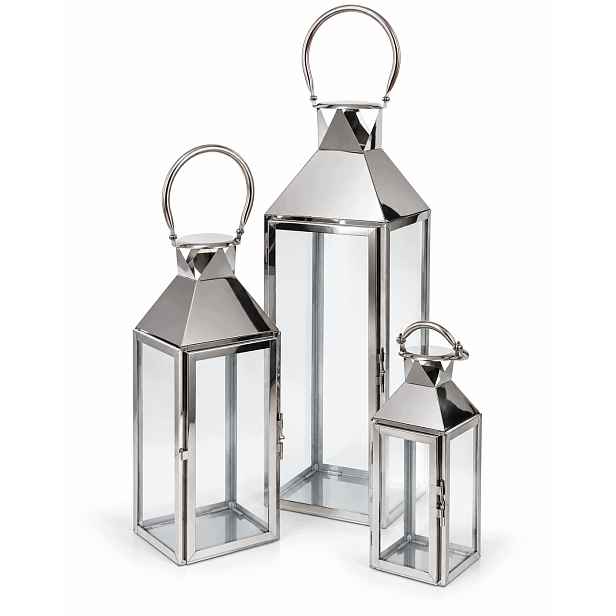 Hřbitovní Svíčka Velký Skleněný Lampion Set 3 Ks Stříbrný Na Hrob Hřbitov