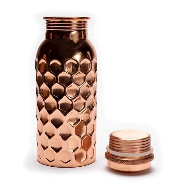 Měděná láhev Yogi & Yogini Mlotkovaná 99% Mědi 500 ml oranžová