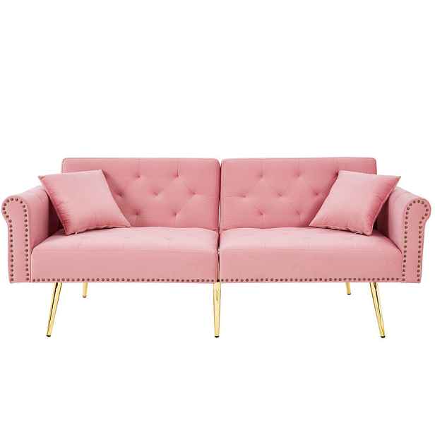 Modfu ROZKLÁDACÍ pohovka ze sametu 173x75x70 cm růžová s 3polohovým nastavením opěrek a zlatými kovovými nohami