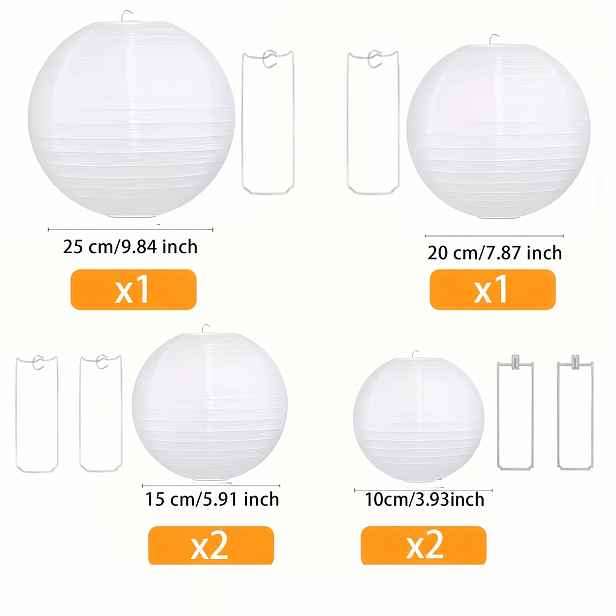 TEMU 12 sad bílých papírových lampionů, včetně 6 ks papírových lampionů a 6 ks závěsných podpěr, ideální pro zdobení svateb a výročí