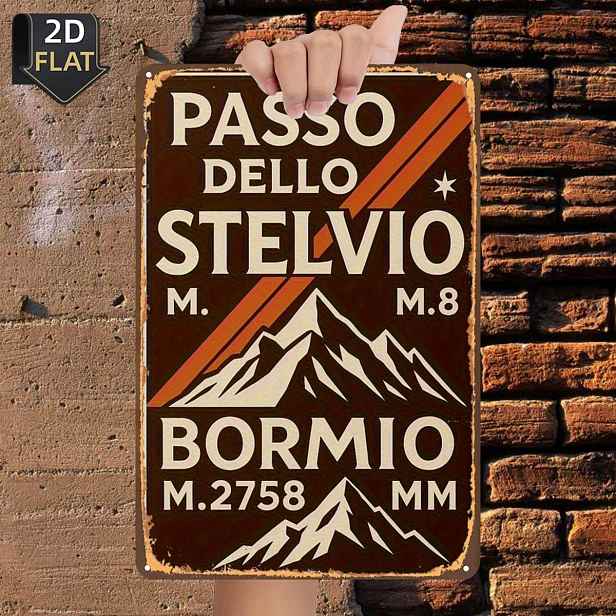 TEMU 2D Plochý, 2D Plochý 1 ks, Průsmyk Stelvio: , 2758 Metrů Nad Mořem, Plechová Tabule, Velikost (8"x12"/20cm*30cm), Dekorační