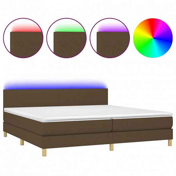 vidaXL Box spring postel s matrací a LED tmavě hnědá 200x200 cm textil