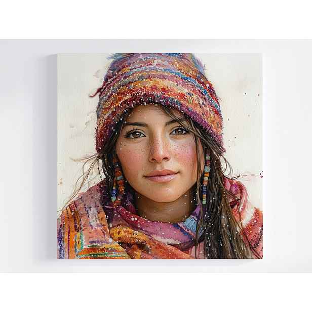 Obraz Na Plátně Canvas Portrét Boho Žena Akvarel Zima Sníh 50x50