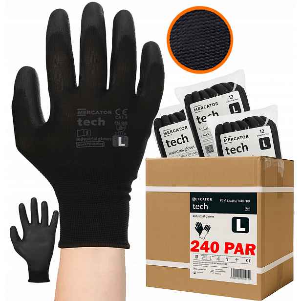 Pracovní Rukavice pracovní rukavice Black+Black Mercator Tech vel. L 240 párů
