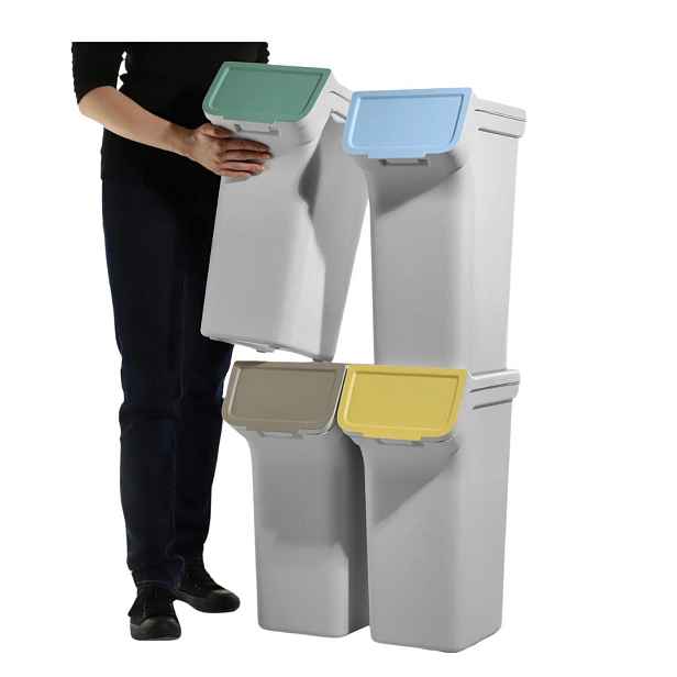 Prosperplast Odpadkové koše / Koše na špinavé prádlo sada 4x25l, STACKBOX - bílošedá
