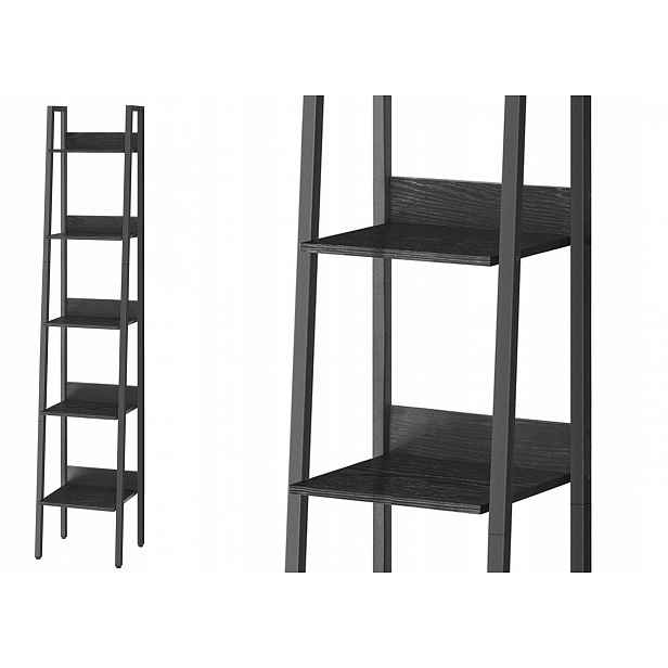 Úzký černý žebříkový regál na knihy s 5 úrovněmi Loft 170 cm