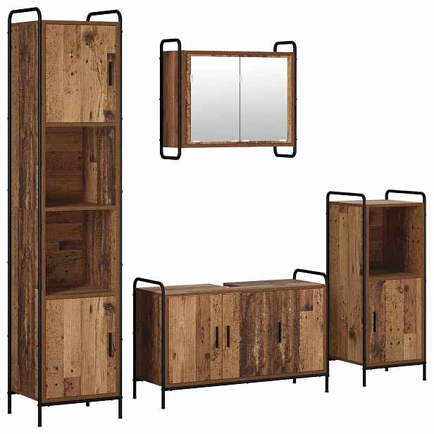 vidaXL Sada koupelnových skříněk 4 ks Staré dřevo 40 x 36 x 181 cm