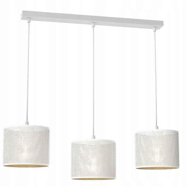 Závěsná lampa bílá zlatá lišta 75 cm síťka do jídelny 3 body Luminex