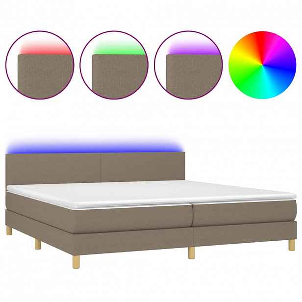 vidaXL Box spring postel s matrací a LED taupe 200x200 cm textil