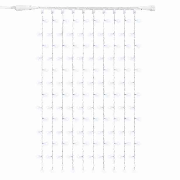 Easy Fix LED světelný závěs venkovní, 100 × 150 cm, ledově bílá, 150 diod, bílý kabel, IP67, prodlužovací