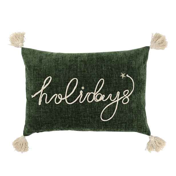 Zelený sametový povlak na polštář se střapci Aix Holidays - 50*35 cm Chic Antique