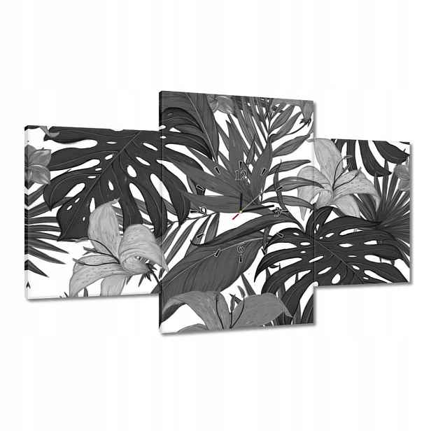 Hodiny 100x60 Černobílá monstera
