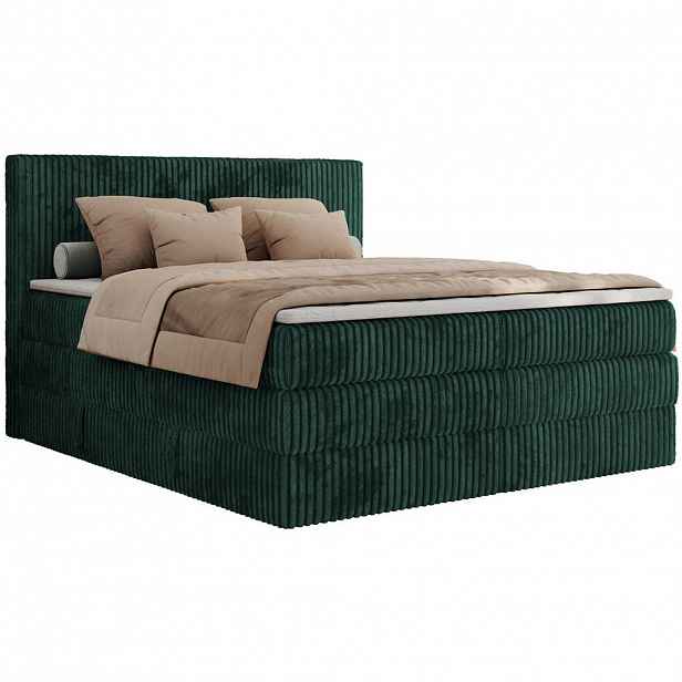 MKS POSTEL BOXSPRING TILIANO KING 140/200 - Tmavě zelený manšestr - H3