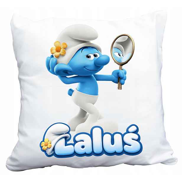 Polštář Bílý The Smurfs Smerfy Laluś Dárek Dárek Jméno