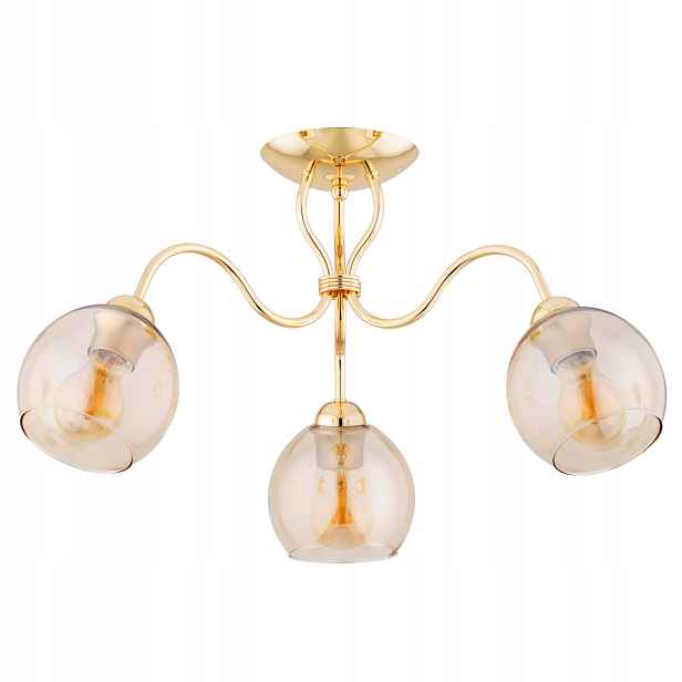 Stropní Svítidlo Glamour Zlatá 3xE27 15W Alfa Ariel Amber Glass