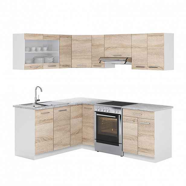 Vicco ROHOVÁ KUCHYŇSKÁ LINKA R-Line, Sonoma/Bílá, 207 x 167 cm s pracovní deskou