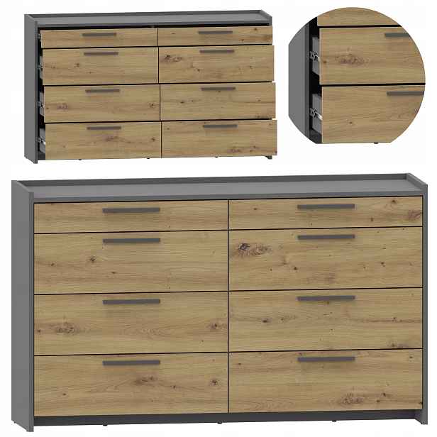 Komoda Altivo Com 135 6SW2SN artisan-antracit velká skříňka se 6 zásuvkami na oblečení