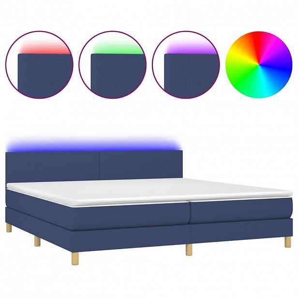vidaXL Box spring postel s matrací a LED modrá 200x200 cm textil