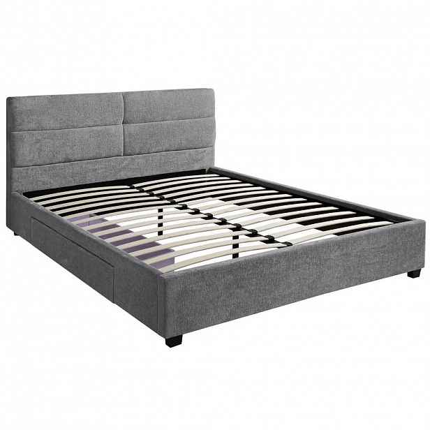 Beautysofa ČALOUNĚNÁ POSTEL Aurea, manželská postel 160x200 cm se zásuvkou, bez matrace, žinylková látka, šedá