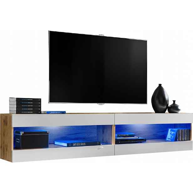 Sada Rtv nábytku Tivoli SET4 Dub Wotan/Bílá, Modré Led
