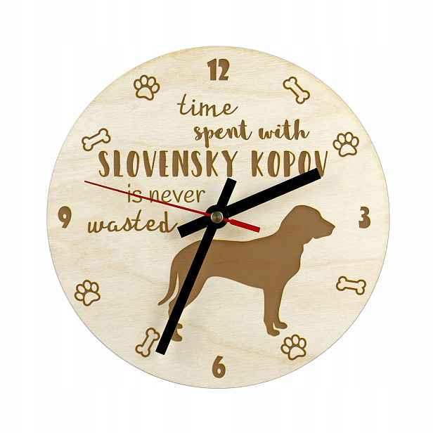 Slovenský honičský gravírovaný hodinový stroj se psem, průměr 30 cm, jméno psa