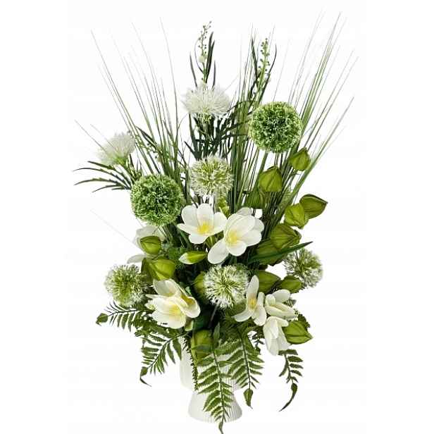 Umělé květy česneku, kapradina trávy, keramická krytka 66 cm