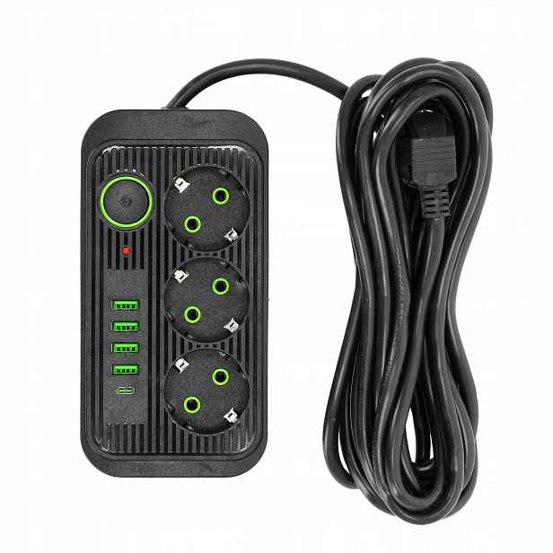 Prodlužovací Kabel Černý 5 m 3gn 4x Usb-a Usb-c Zásuvková Lišta Vypínač
