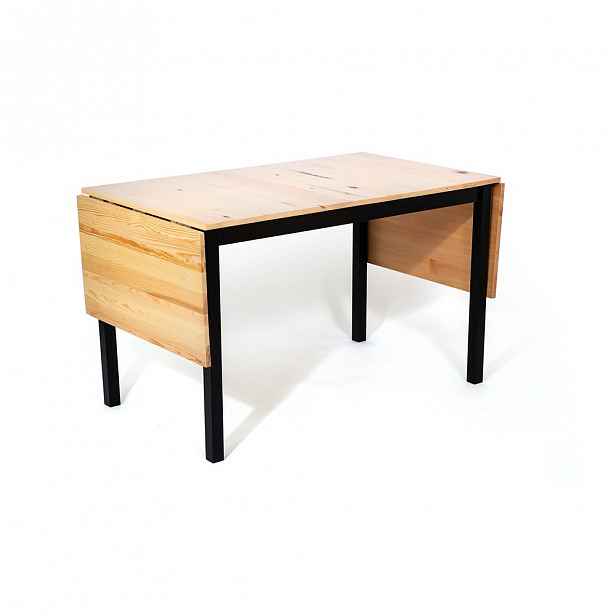 Borovicový rozkládací jídelní stůl s černou konstrukcí loomi.design Brisbane, 120 (200) x 70 cm