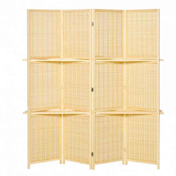 HOMCOM PARAVENT 4dílný 180 x 180 cm s odkládací plochou, přírodní