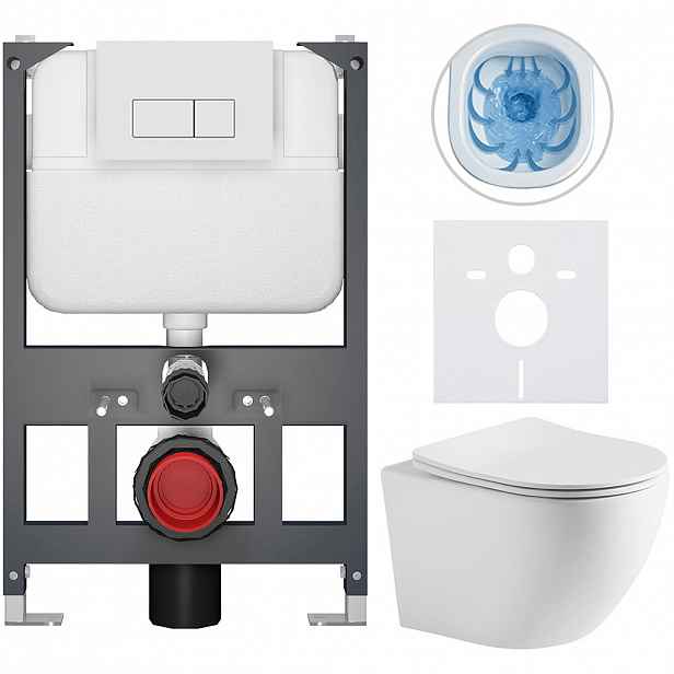 Kompletní WC set Basic/Cesso - bílá matná - WC tlačítko Modulo/Bílá - závěsné - nízký modul - předstěnová instalace - 49x36 cm - 8050BD86274