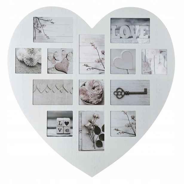 Rámeček Na Fotografie Mdf Srdce 13 Míst 74X60 CM Bílý 10X15 CM