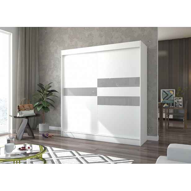 Šatní skříň s posuvnými dveřmi 200 cm ELANA - bílá / šedá
