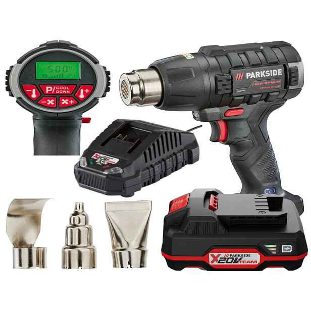 Horkovzdušná Pistole 20V Parkside Performance 50-500°C Aku Nabíječka Sada