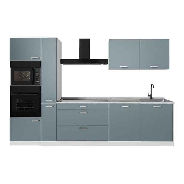 Vicco KUCHYŇSKÝ KOUT R-Line, Modrošedá/Bílá, 310 cm pracovná doska Mramor