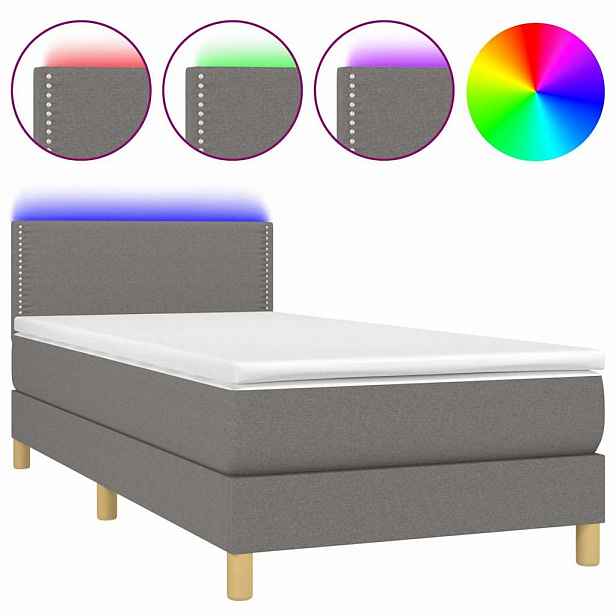 vidaXL Box spring postel s matrací a LED tmavě šedá 80 x 200 cm textil